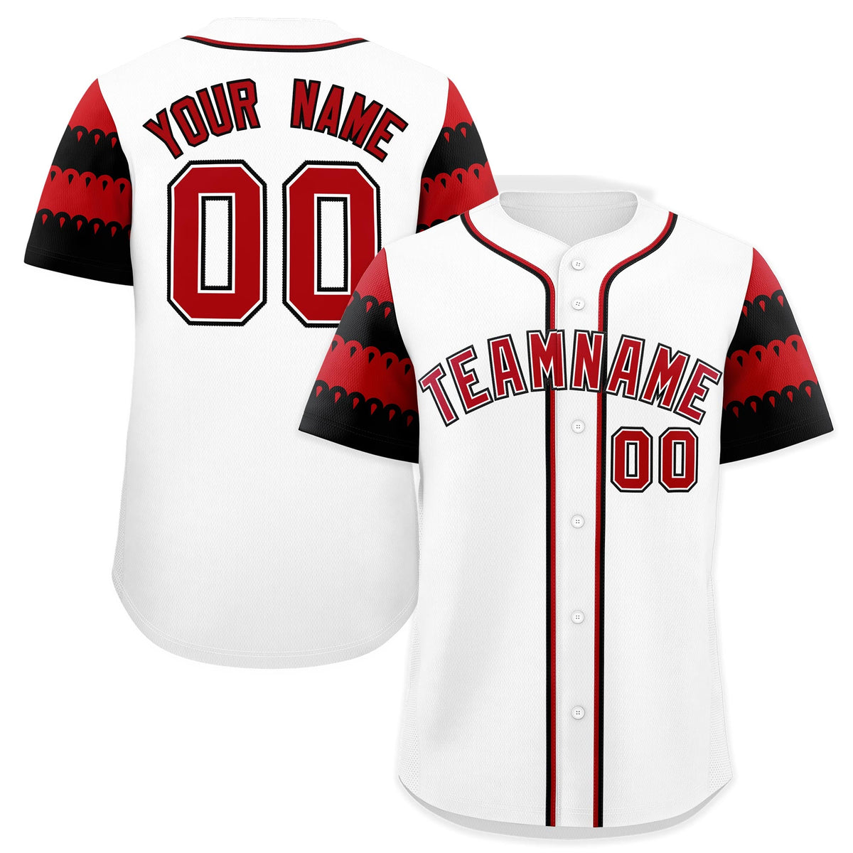 Custom White Red Black Sleeve Flag Lace Baseball Jersey | Sublimation Printed &amp; Embroidery,Add Name and Numbern,Perfect for Teams | KXKSHOP