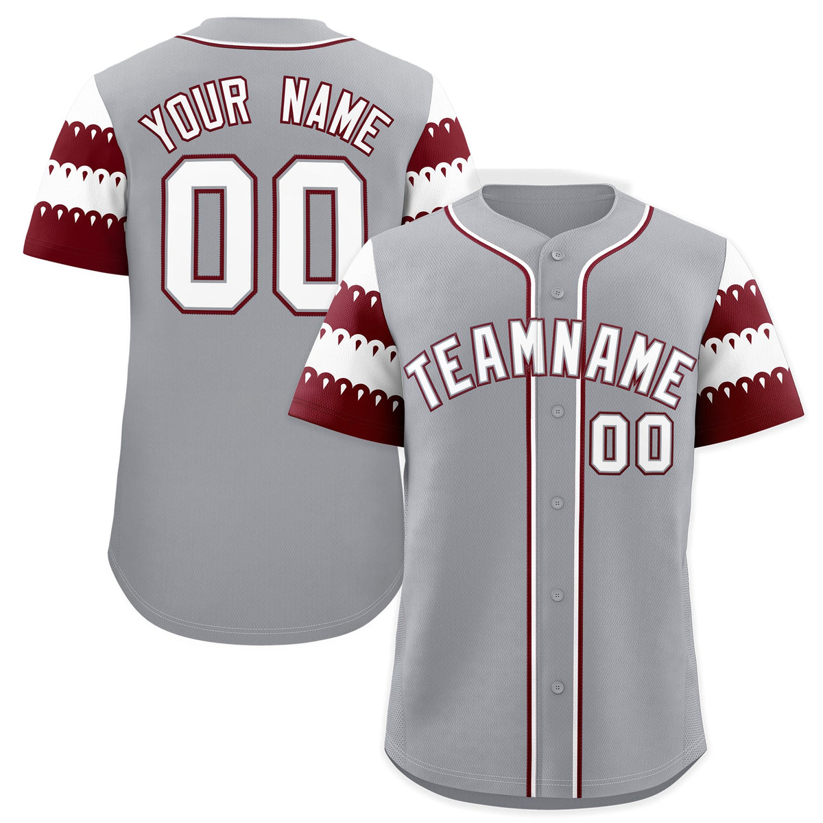 Custom Gray Maroon White Sleeve Flag Lace Baseball Jersey | Sublimation Printed &amp; Embroidery,Add Name and Numbern,Perfect for Teams | KXKSHOP