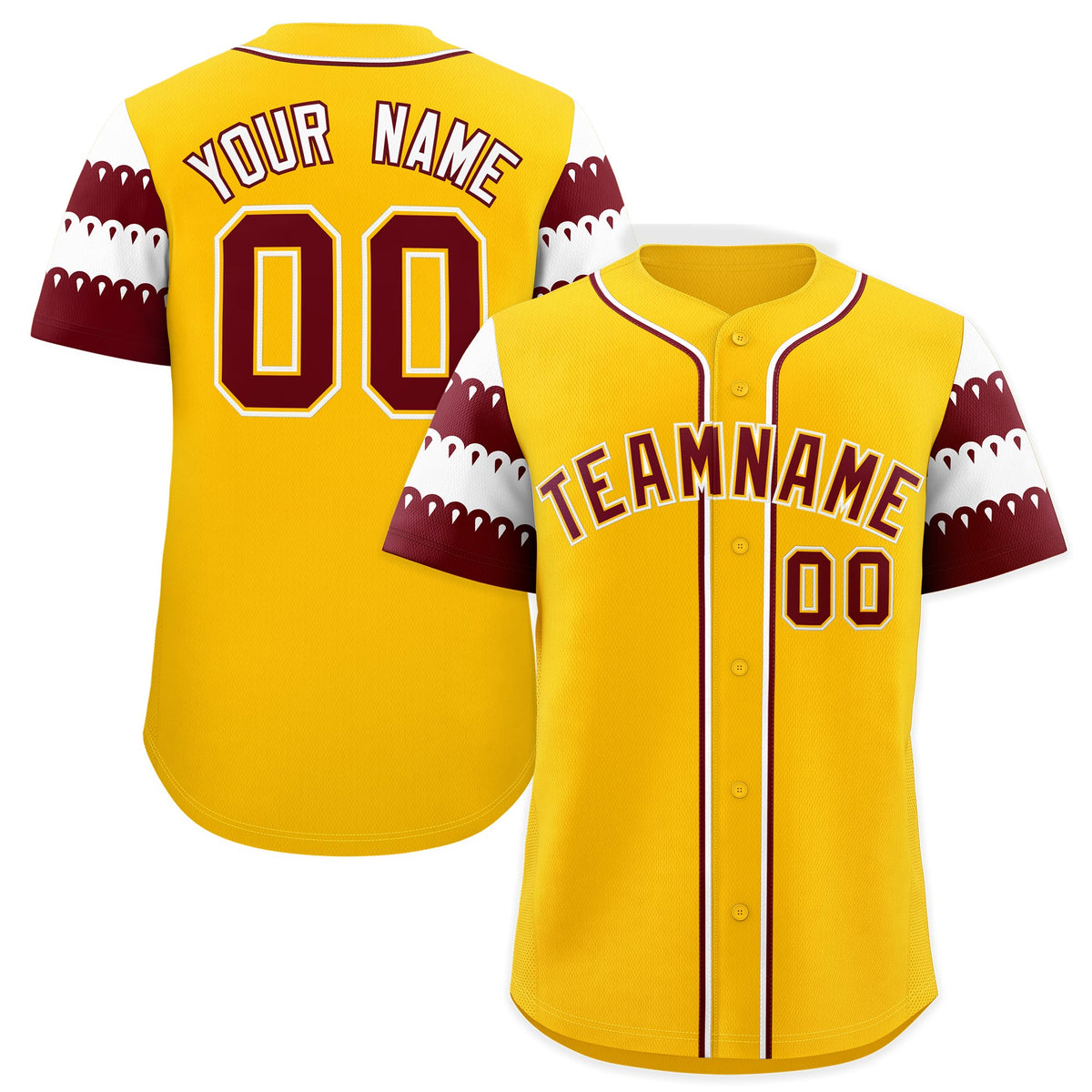 Custom Gold Maroon White Sleeve Flag Lace Baseball Jersey | Sublimation Printed &amp; Embroidery,Add Name and Numbern,Perfect for Teams | KXKSHOP