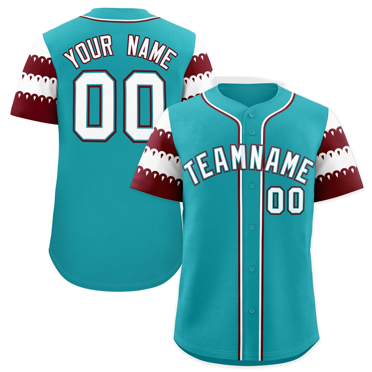 Custom Aqua Maroon White Sleeve Flag Lace Baseball Jersey | Sublimation Printed &amp; Embroidery,Add Name and Numbern,Perfect for Teams | KXKSHOP