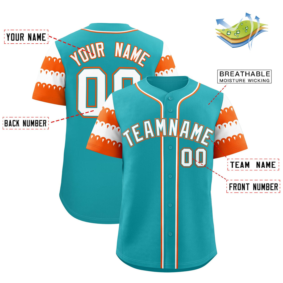 Custom Aqua Orange White Sleeve Flag Lace Baseball Jersey | Sublimation Printed &amp; Embroidery,Add Name and Numbern,Perfect for Teams | KXKSHOP