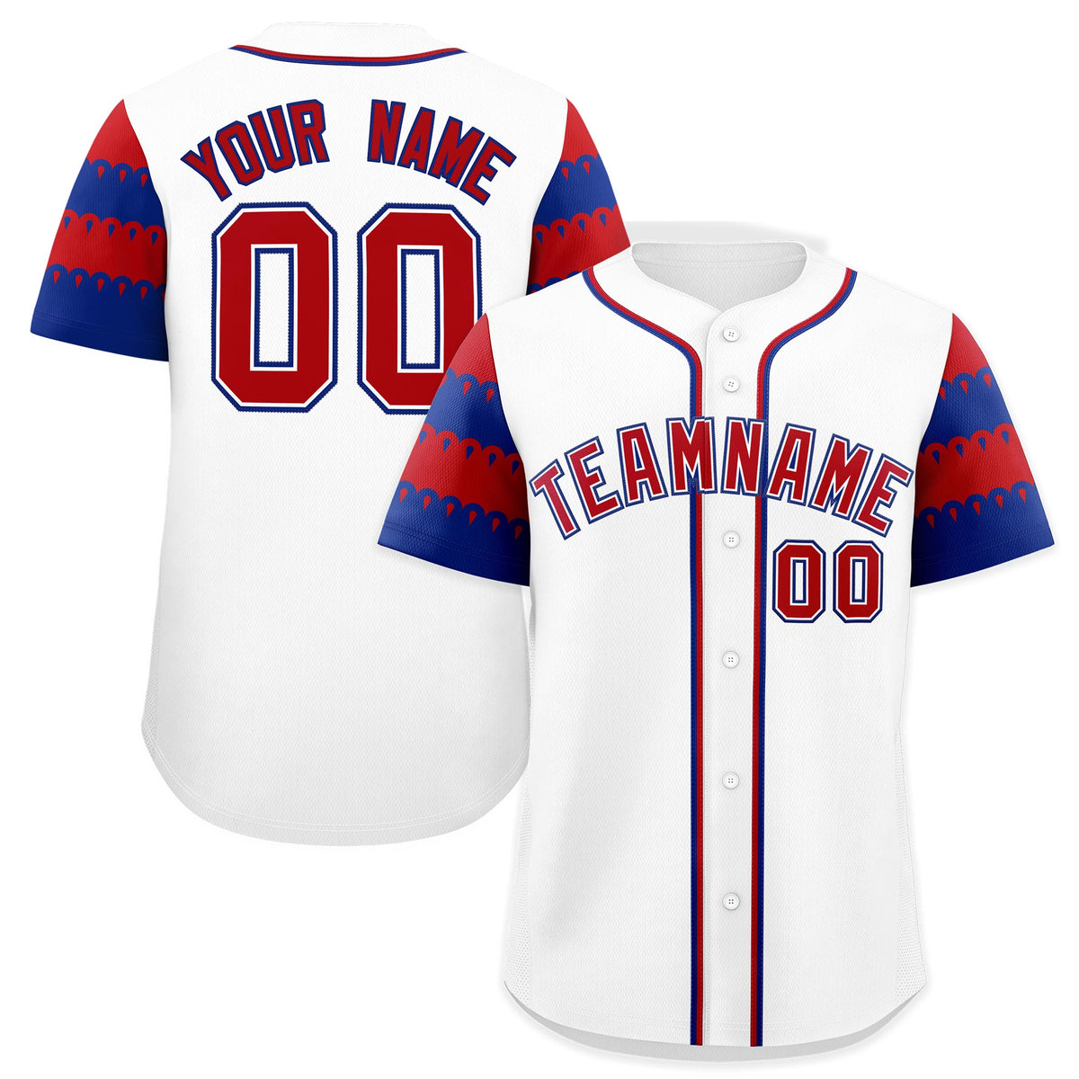 Custom White Royal Red Sleeve Flag Lace Baseball Jersey | Sublimation Printed &amp; Embroidery,Add Name and Numbern,Perfect for Teams | KXKSHOP