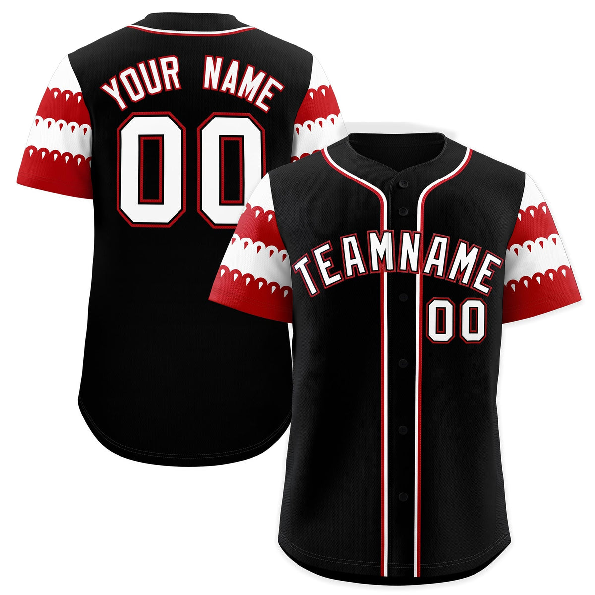 Custom Black Red White Sleeve Flag Lace Baseball Jersey | Sublimation Printed &amp; Embroidery,Add Name and Numbern,Perfect for Teams | KXKSHOP