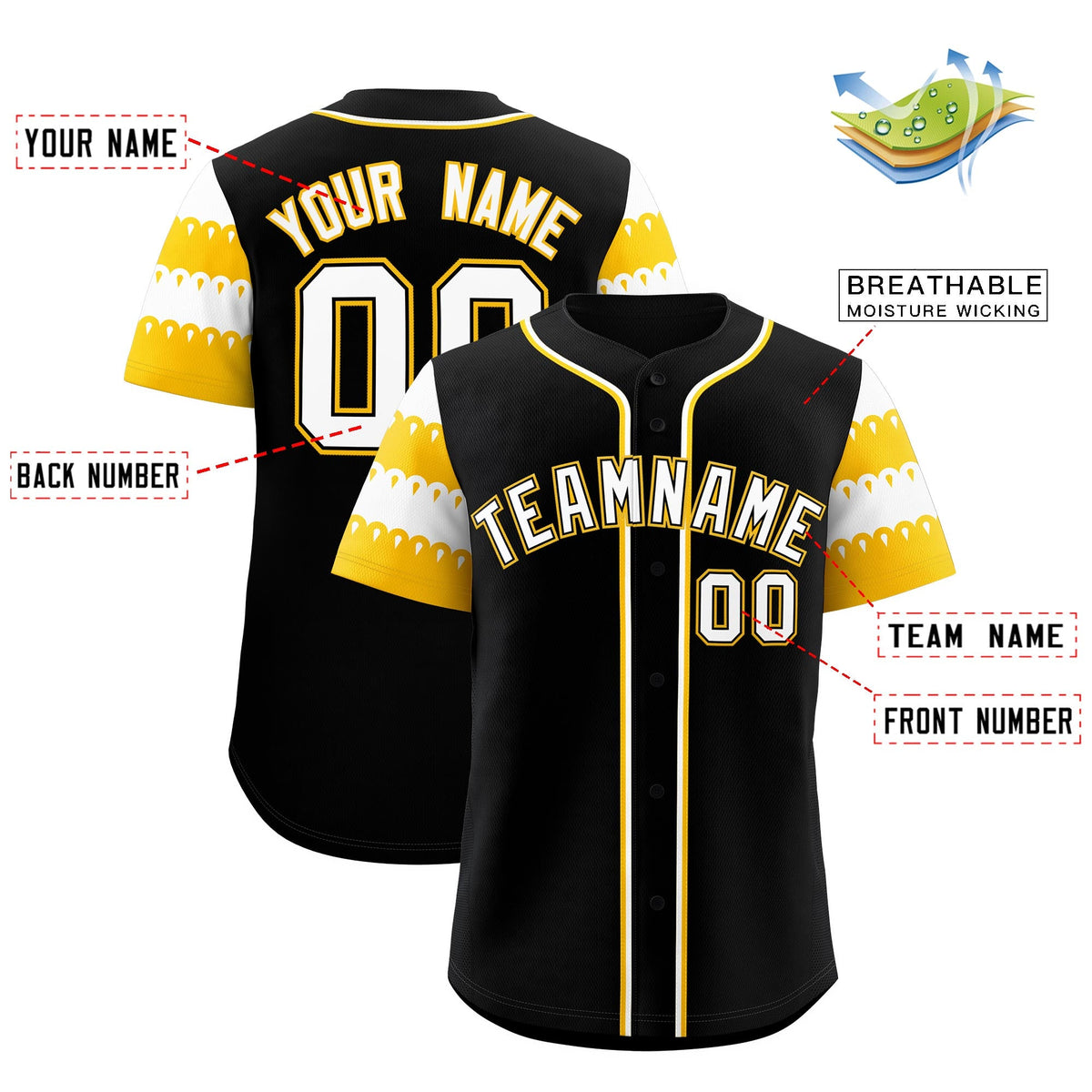 Custom Black Gold White Sleeve Flag Lace Baseball Jersey | Sublimation Printed &amp; Embroidery,Add Name and Numbern,Perfect for Teams | KXKSHOP