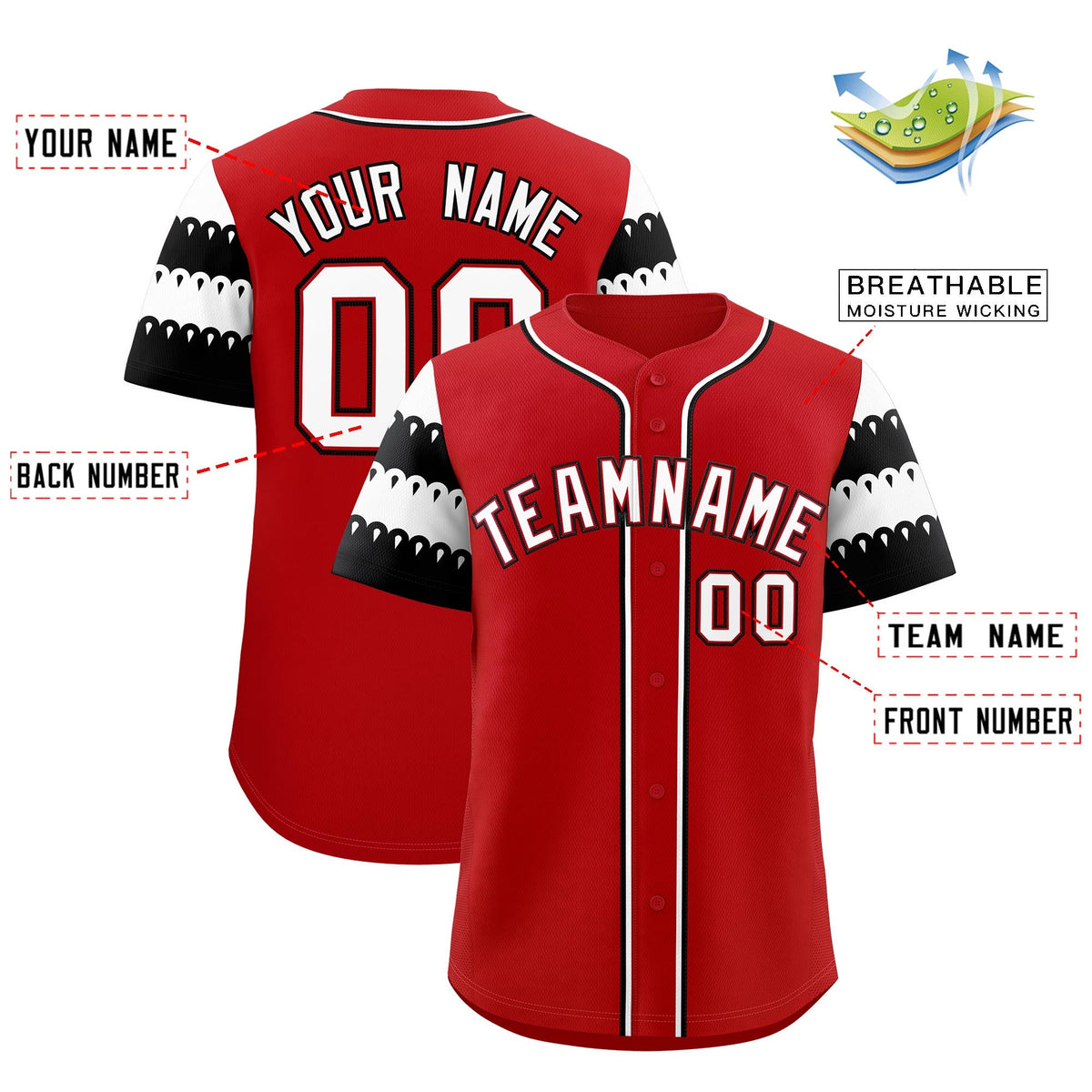 Custom Red White Black Sleeve Flag Lace Baseball Jersey | Sublimation Printed &amp; Embroidery,Add Name and Numbern,Perfect for Teams | KXKSHOP