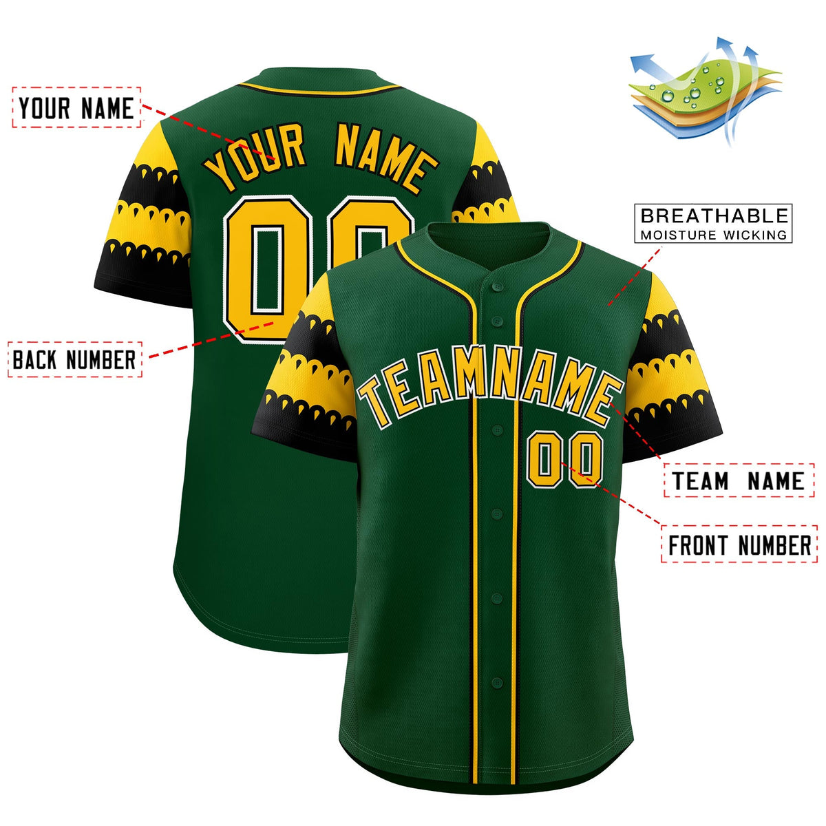 Custom Green Gold Black Sleeve Flag Lace Baseball Jersey | Sublimation Printed &amp; Embroidery,Add Name and Numbern,Perfect for Teams | KXKSHOP
