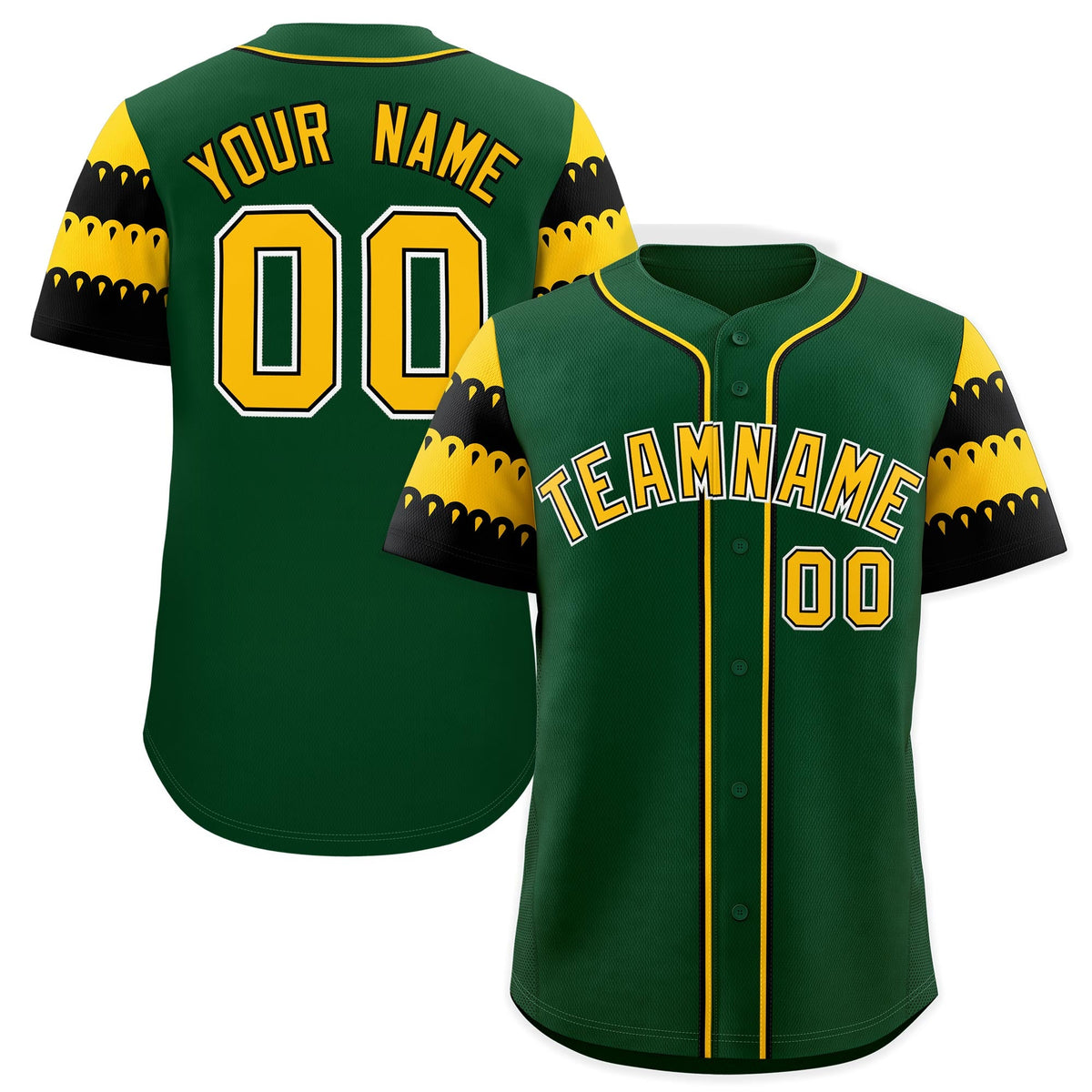 Custom Green Gold Black Sleeve Flag Lace Baseball Jersey | Sublimation Printed &amp; Embroidery,Add Name and Numbern,Perfect for Teams | KXKSHOP