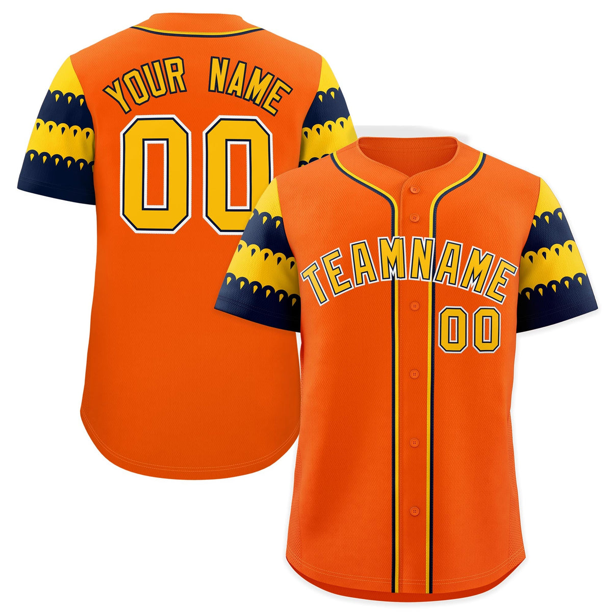 Custom Orange Gold Navy Sleeve Flag Lace Baseball Jersey | Sublimation Printed &amp; Embroidery,Add Name and Numbern,Perfect for Teams | KXKSHOP