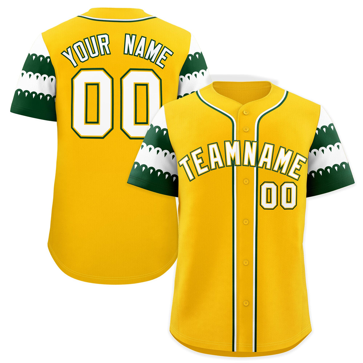 Custom Gold Green White Sleeve Flag Lace Baseball Jersey | Sublimation Printed &amp; Embroidery,Add Name and Numbern,Perfect for Teams | KXKSHOP