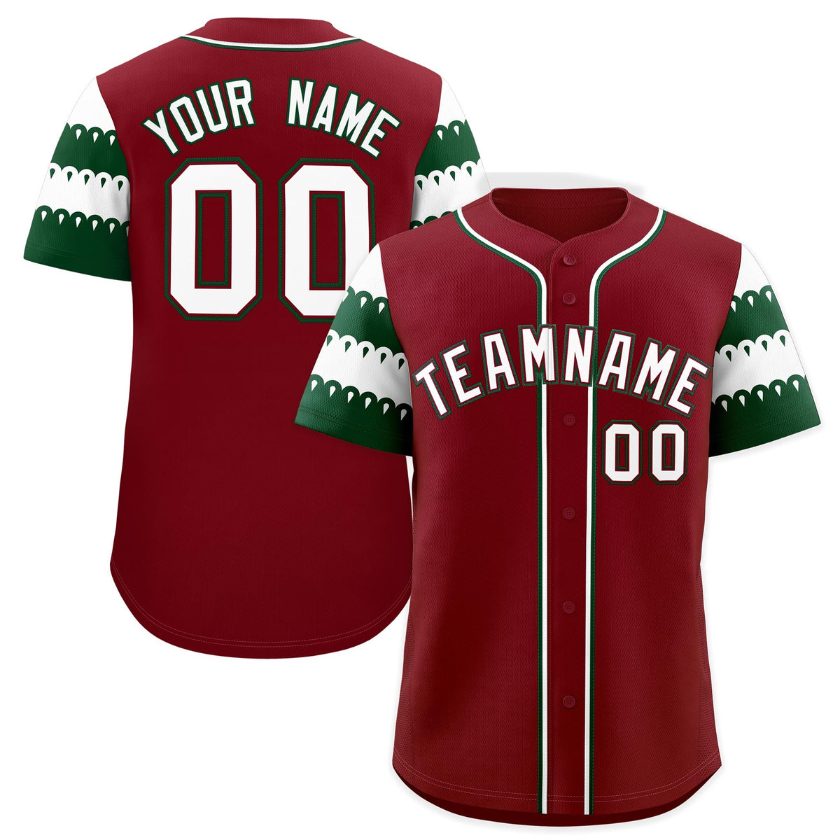 Custom Crimson Green White Sleeve Flag Lace Baseball Jersey | Sublimation Printed &amp; Embroidery,Add Name and Numbern,Perfect for Teams | KXKSHOP