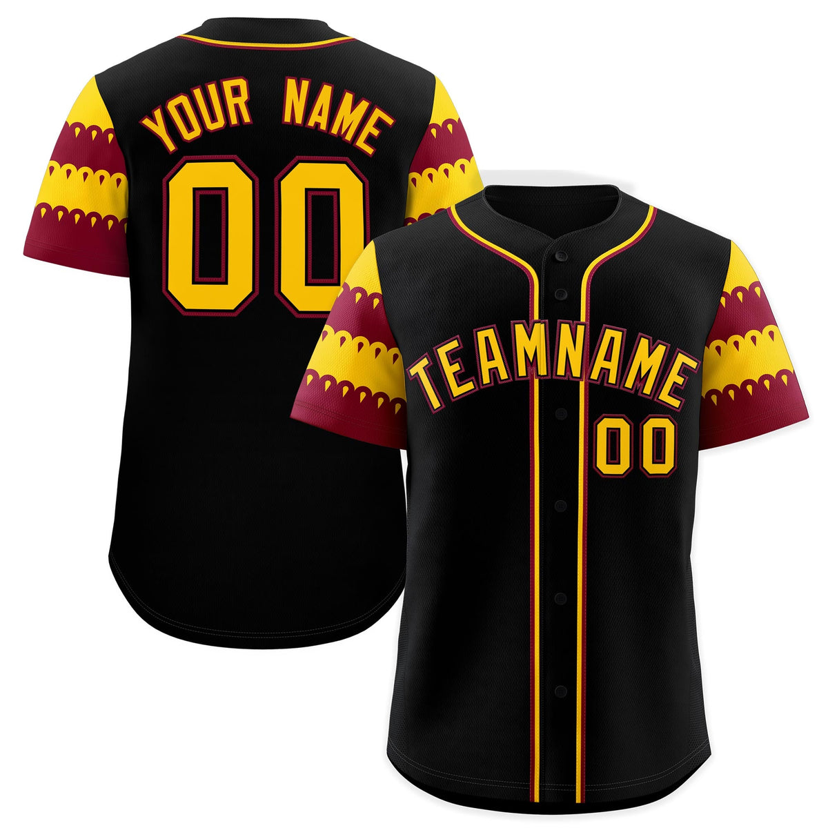 Custom Black Crimson Gold Sleeve Flag Lace Baseball Jersey | Sublimation Printed &amp; Embroidery,Add Name and Numbern,Perfect for Teams | KXKSHOP