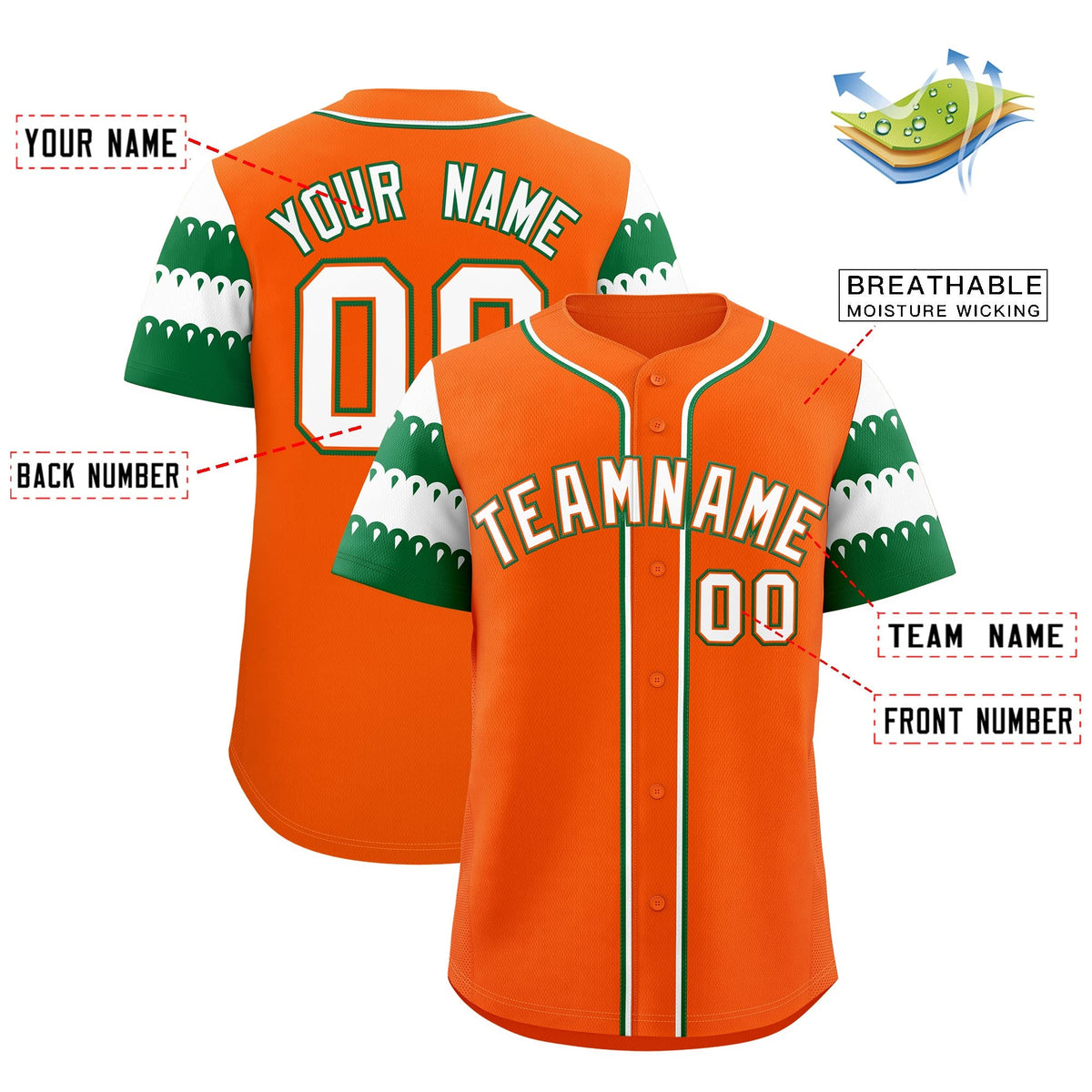 Custom Orange Kelly Green White Sleeve Flag Lace Baseball Jersey | Sublimation Printed &amp; Embroidery,Add Name and Numbern,Perfect for Teams | KXKSHOP