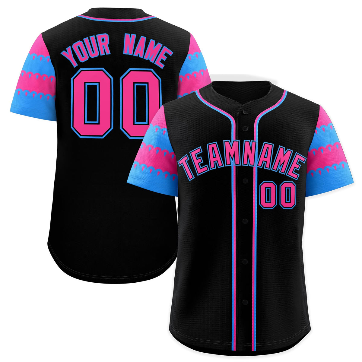 Custom Black Pink Powder Blue Sleeve Flag Lace Baseball Jersey | Sublimation Printed &amp; Embroidery,Add Name and Numbern,Perfect for Teams | KXKSHOP