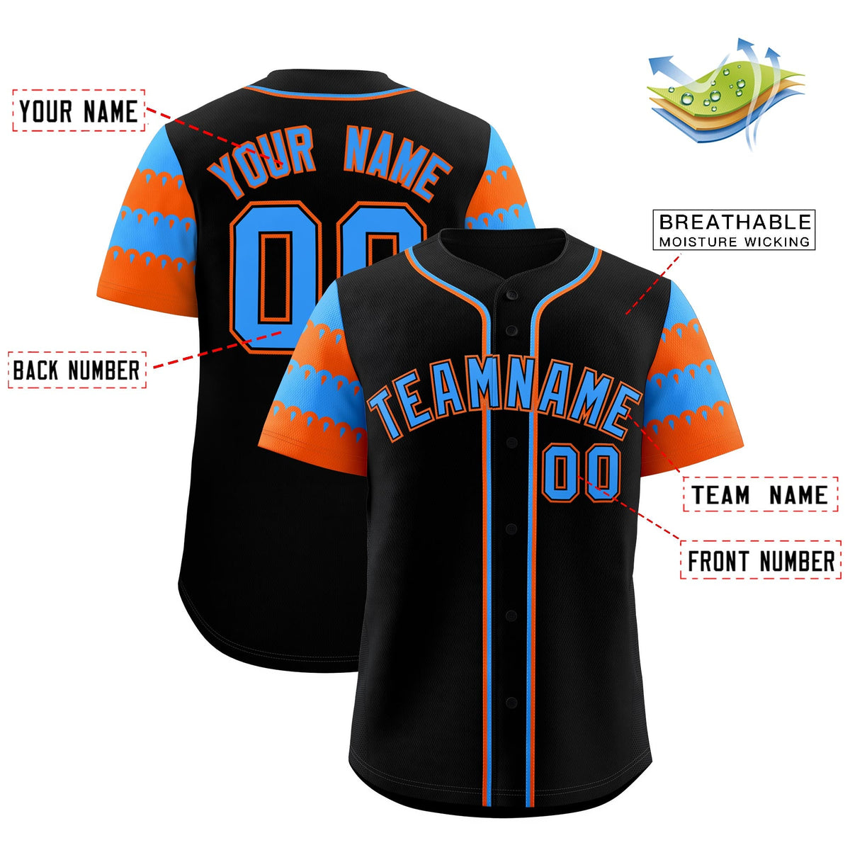 Custom Black Powder Blue Orange Sleeve Flag Lace Baseball Jersey | Sublimation Printed &amp; Embroidery,Add Name and Numbern,Perfect for Teams | KXKSHOP