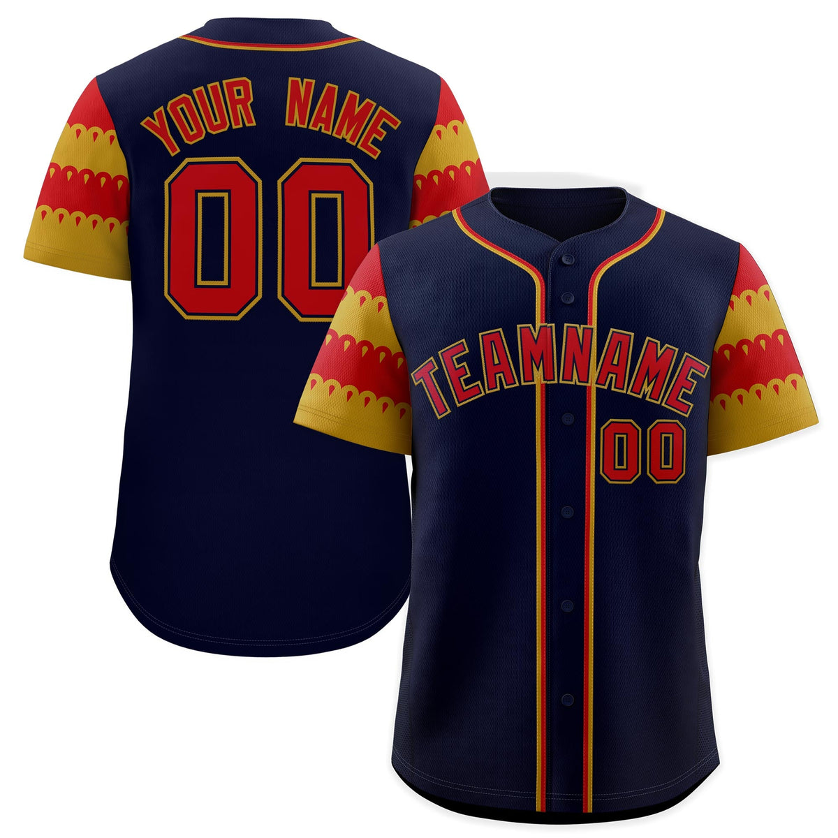 Custom Navy Old Gold Red Sleeve Flag Lace Baseball Jersey | Sublimation Printed &amp; Embroidery,Add Name and Numbern,Perfect for Teams | KXKSHOP