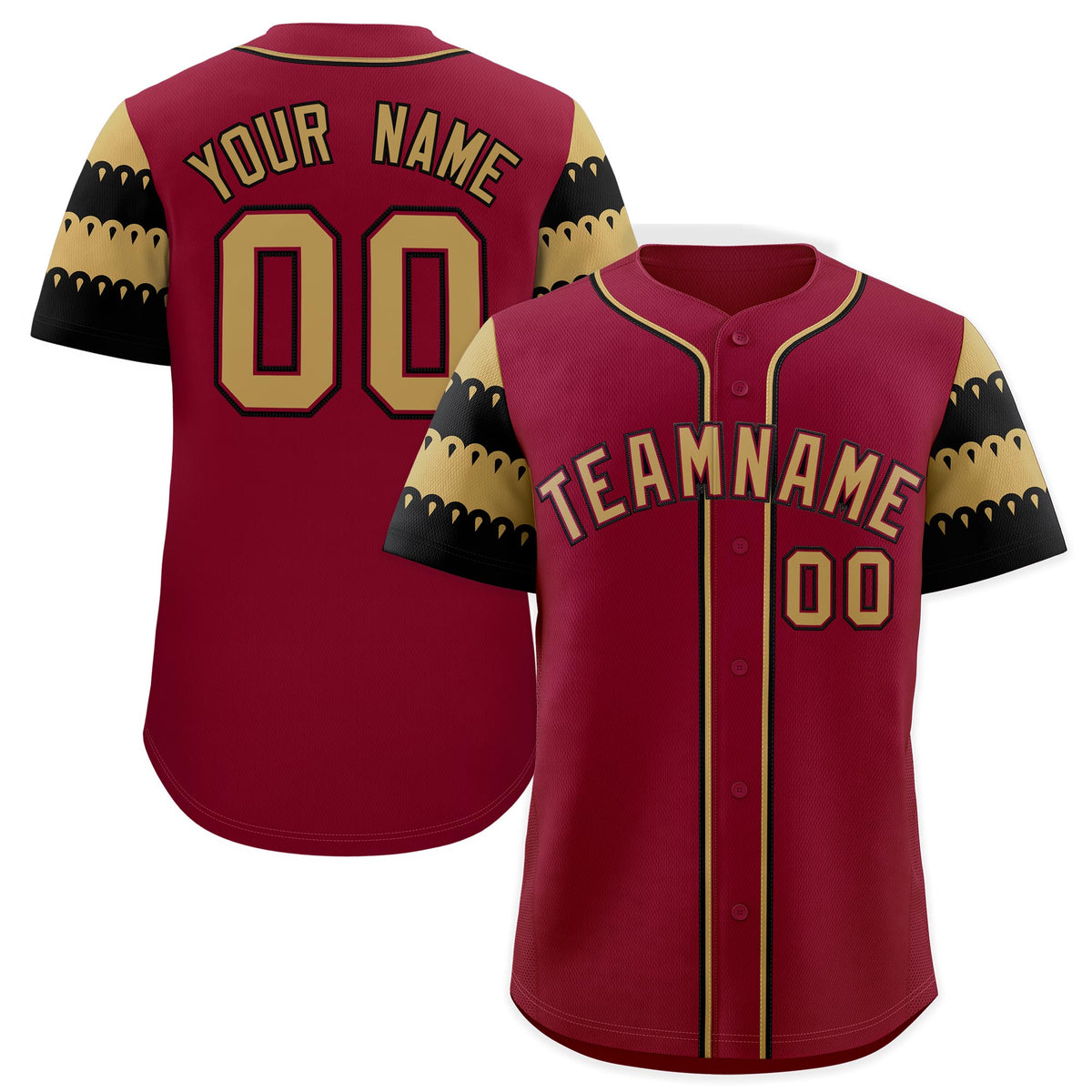 Custom Crimson Black Old Gold Sleeve Flag Lace Baseball Jersey | Sublimation Printed &amp; Embroidery,Add Name and Numbern,Perfect for Teams | KXKSHOP