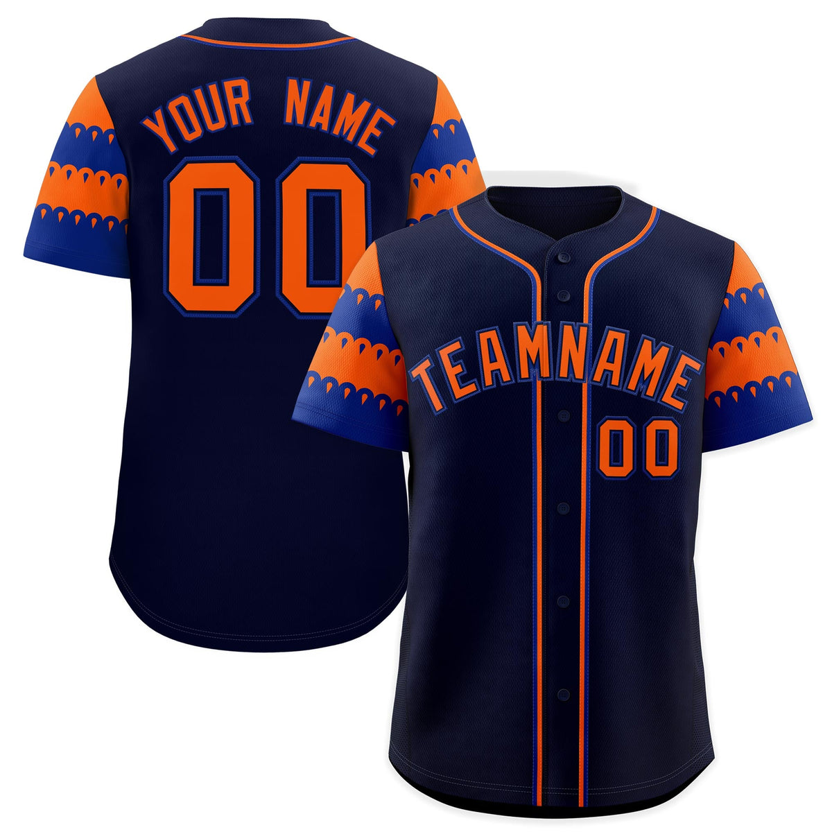 Custom Navy Orange Royal Sleeve Flag Lace Baseball Jersey | Sublimation Printed &amp; Embroidery,Add Name and Numbern,Perfect for Teams | KXKSHOP