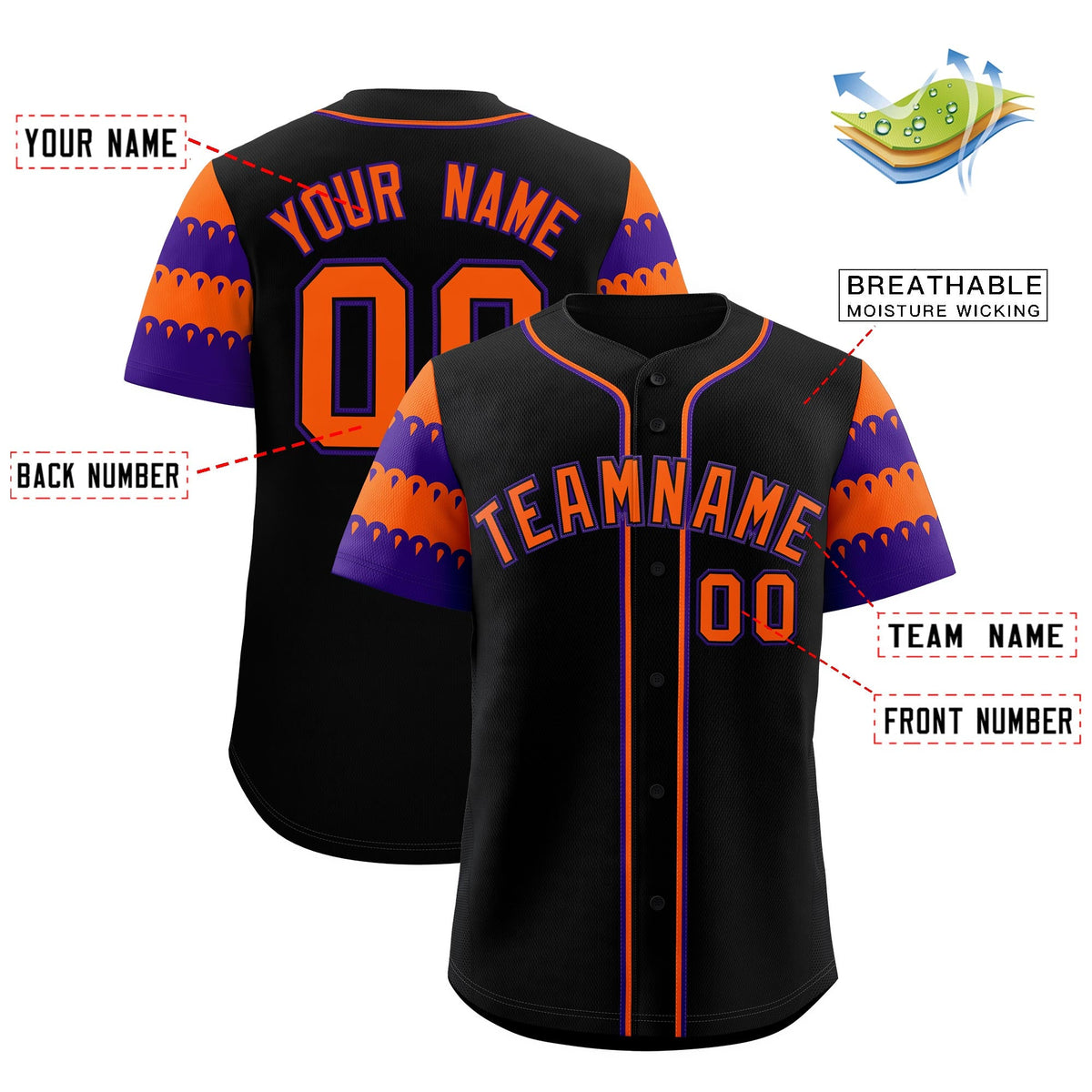 Custom Black Orange Purple Sleeve Flag Lace Baseball Jersey | Sublimation Printed &amp; Embroidery,Add Name and Numbern,Perfect for Teams | KXKSHOP