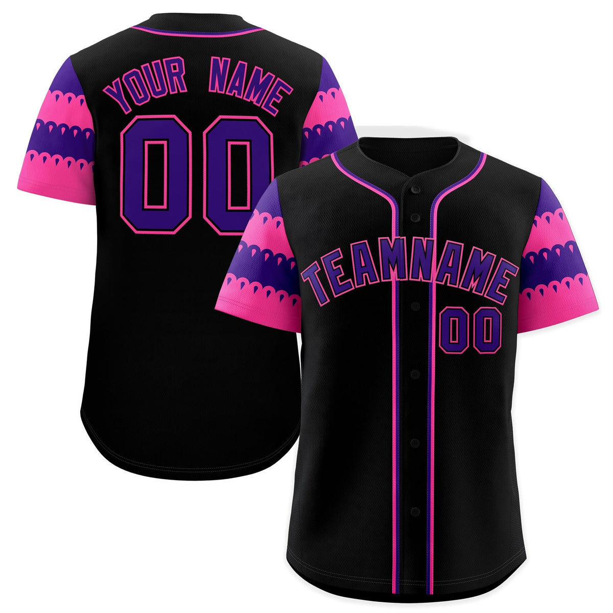 Custom Black Pink Purple Sleeve Flag Lace Baseball Jersey | Sublimation Printed &amp; Embroidery,Add Name and Numbern,Perfect for Teams | KXKSHOP