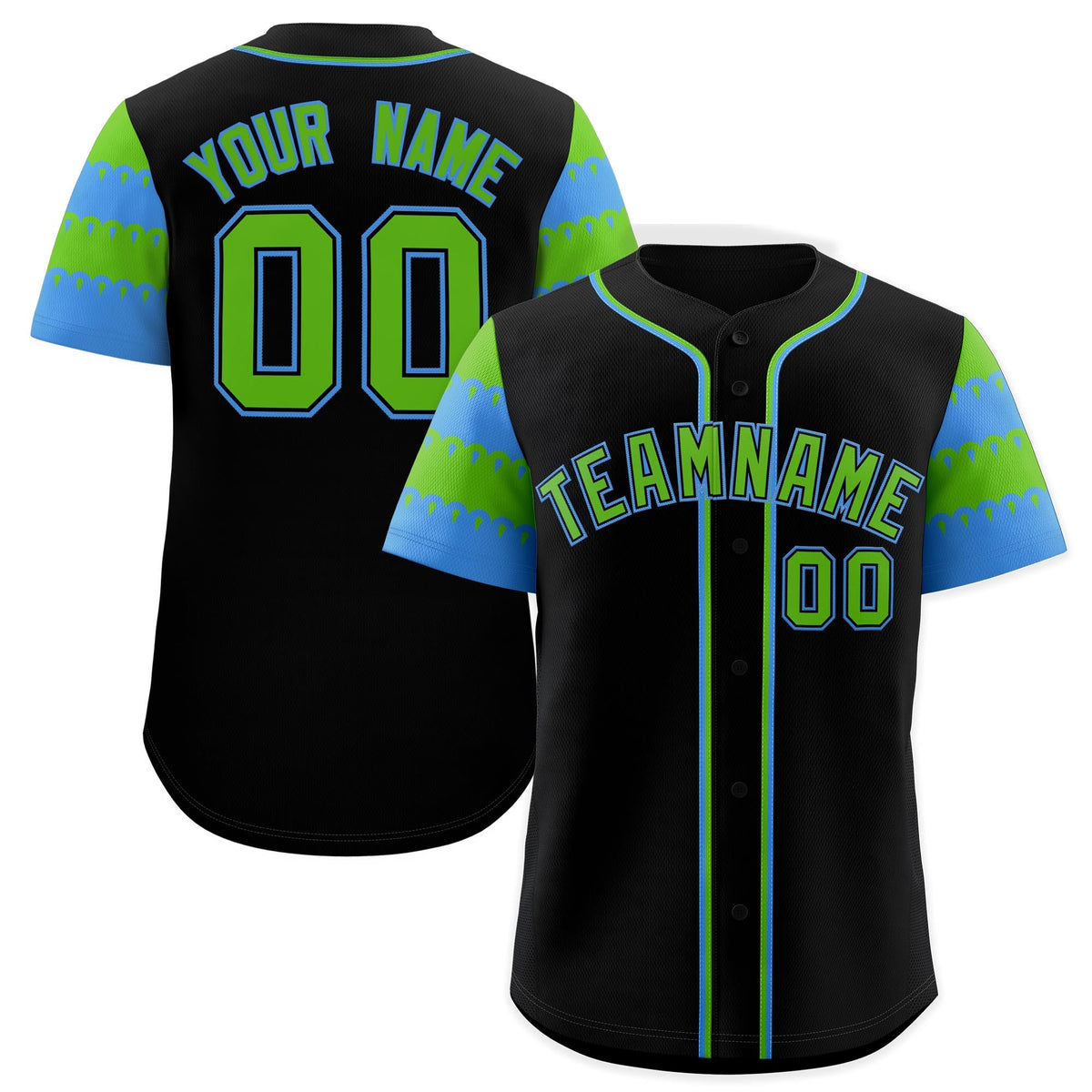 Custom Black Green Powder Blue Sleeve Flag Lace Baseball Jersey | Sublimation Printed &amp; Embroidery,Add Name and Numbern,Perfect for Teams | KXKSHOP
