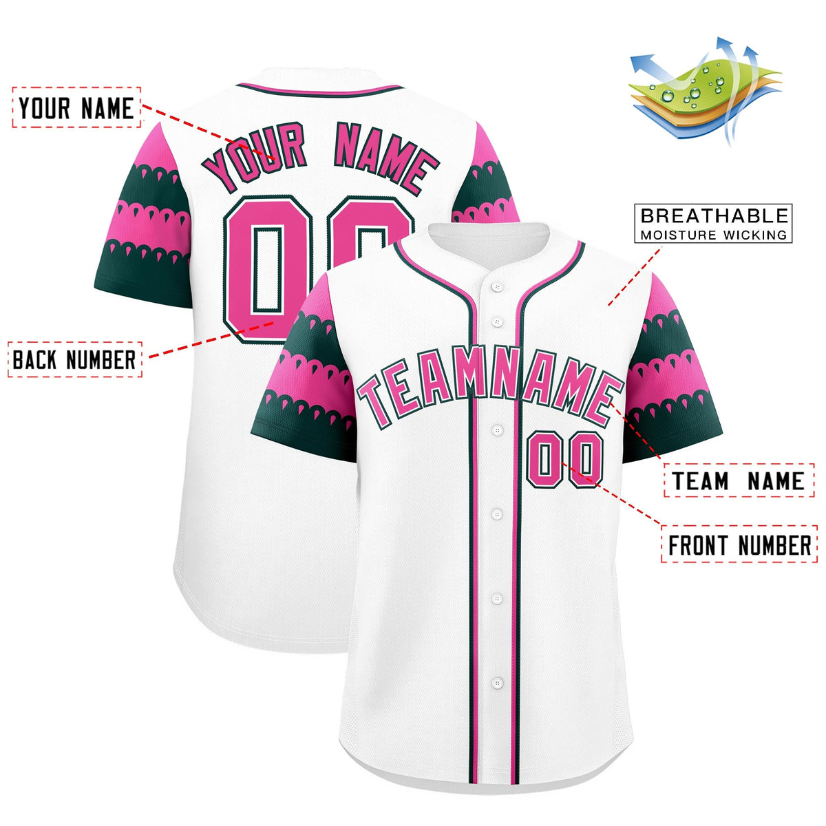 Custom White Green Pink Sleeve Flag Lace Baseball Jersey | Sublimation Printed &amp; Embroidery,Add Name and Numbern,Perfect for Teams | KXKSHOP