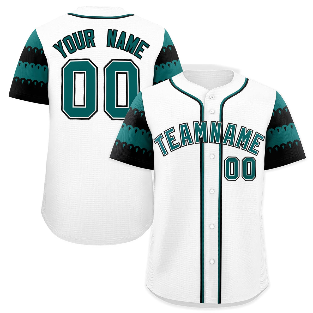 Custom White Teal Black Sleeve Flag Lace Baseball Jersey | Sublimation Printed &amp; Embroidery,Add Name and Numbern,Perfect for Teams | KXKSHOP