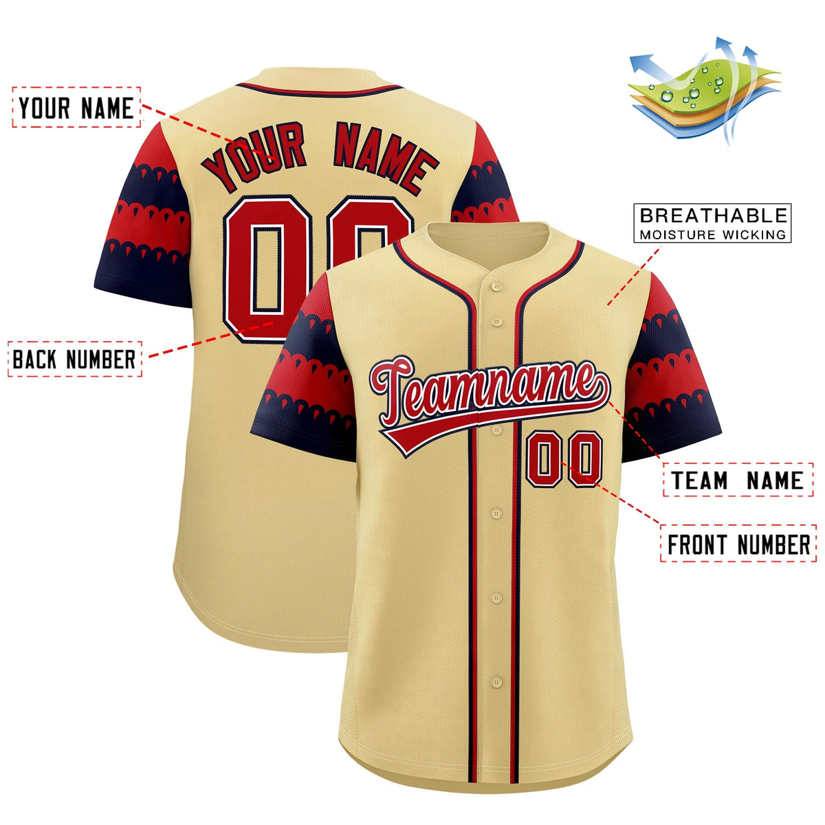 Custom Khaki Red Navy Sleeve Flag Lace Baseball Jersey | Sublimation Printed &amp; Embroidery,Add Name and Numbern,Perfect for Teams | KXKSHOP