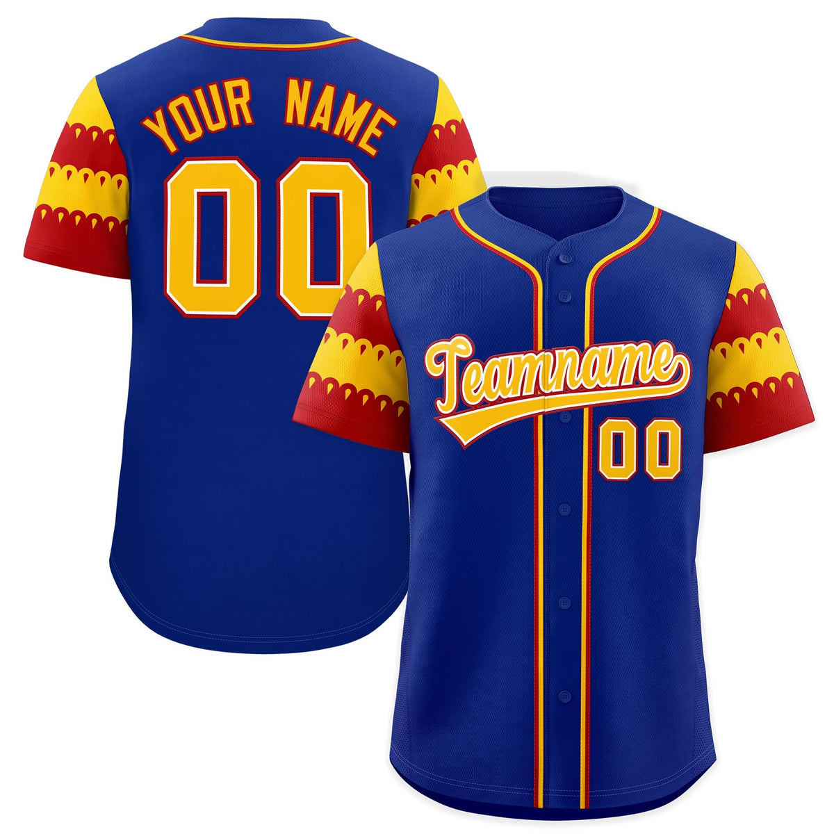 Custom Royal Gold Red Sleeve Flag Lace Baseball Jersey | Sublimation Printed &amp; Embroidery,Add Name and Numbern,Perfect for Teams | KXKSHOP