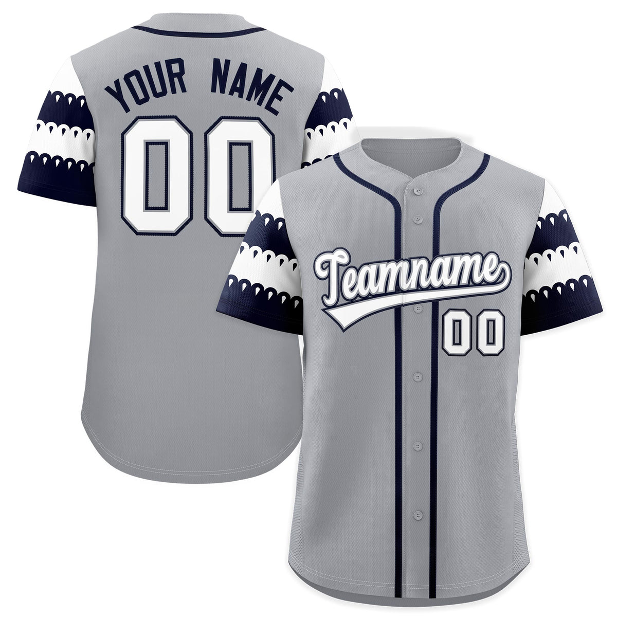 Custom Gray Navy White Sleeve Flag Lace Baseball Jersey | Sublimation Printed &amp; Embroidery,Add Name and Numbern,Perfect for Teams | KXKSHOP