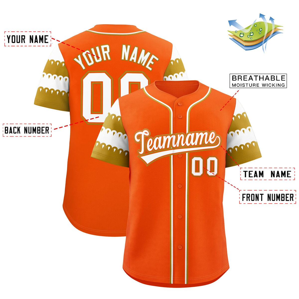 Custom Orange Old Gold White Sleeve Flag Lace Baseball Jersey | Sublimation Printed &amp; Embroidery,Add Name and Numbern,Perfect for Teams | KXKSHOP