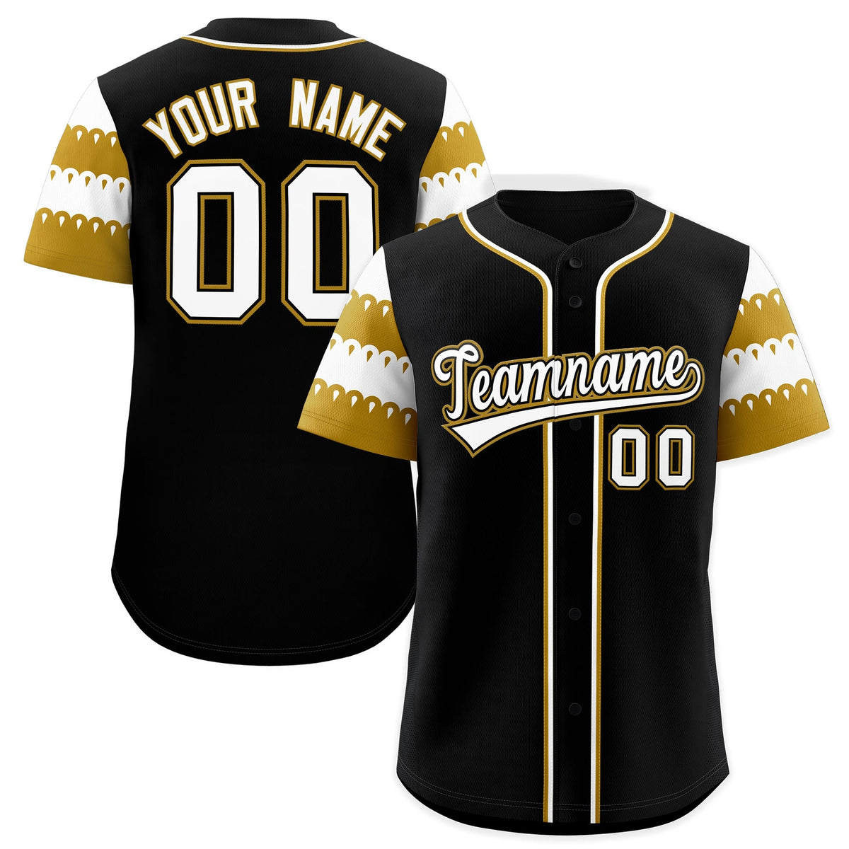Custom Black Old Gold White Sleeve Flag Lace Baseball Jersey | Sublimation Printed & Embroidery,Add Name and Numbern,Perfect for Teams | KXKSHOP