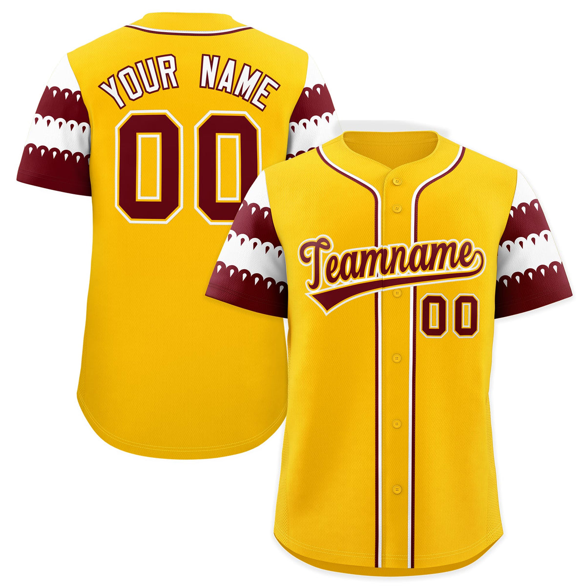Custom Gold Maroon White Sleeve Flag Lace Baseball Jersey | Sublimation Printed &amp; Embroidery,Add Name and Numbern,Perfect for Teams | KXKSHOP