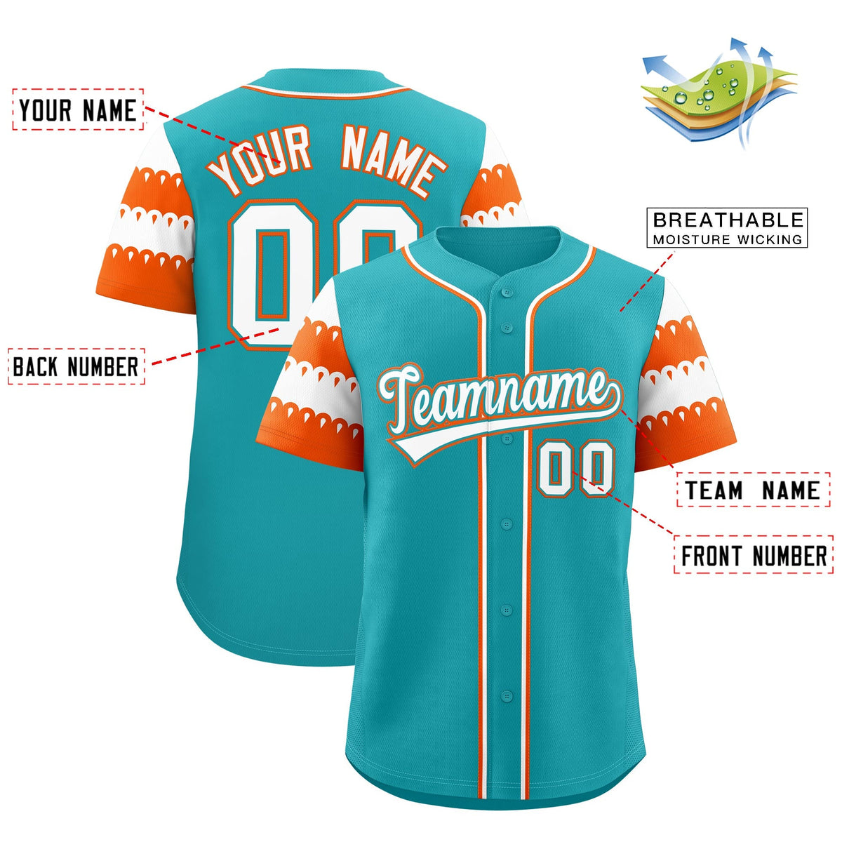 Custom Aqua Orange White Sleeve Flag Lace Baseball Jersey | Sublimation Printed &amp; Embroidery,Add Name and Numbern,Perfect for Teams | KXKSHOP