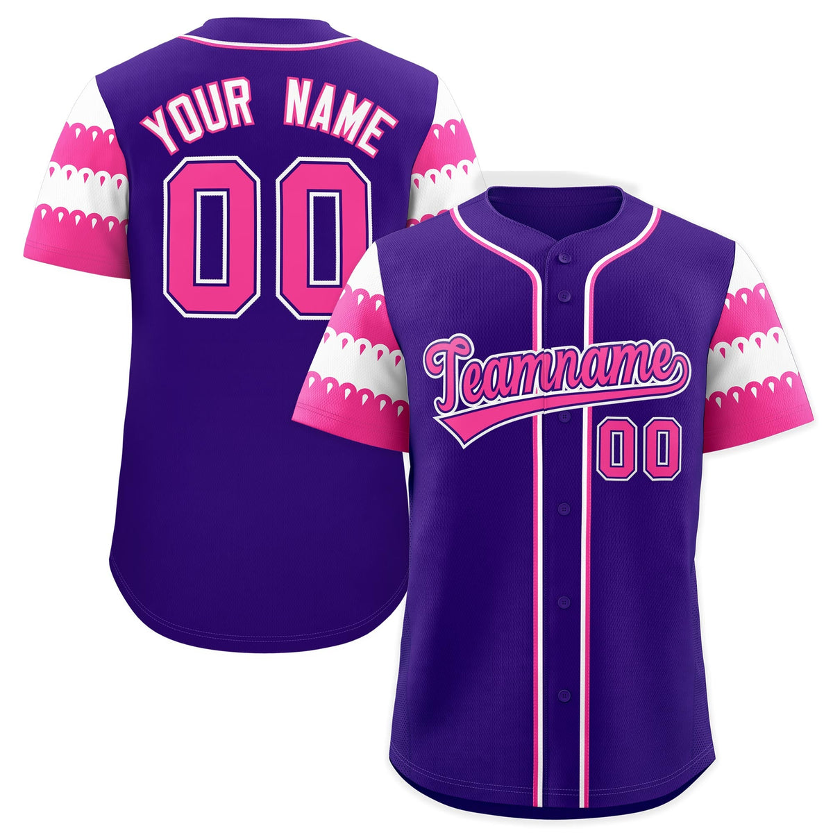 Custom Purple Pink White Sleeve Flag Lace Baseball Jersey | Sublimation Printed &amp; Embroidery,Add Name and Numbern,Perfect for Teams | KXKSHOP