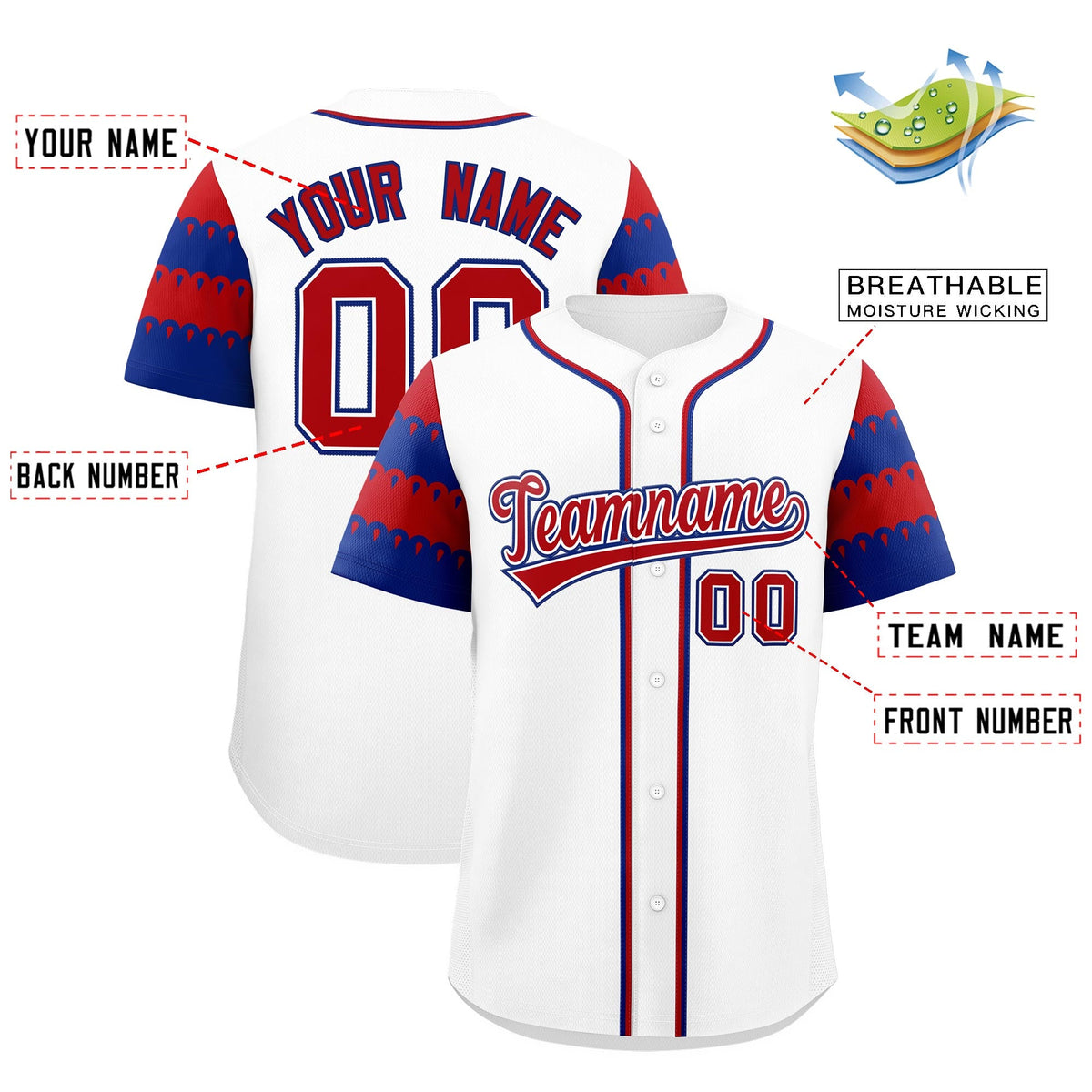 Custom White Royal Red Sleeve Flag Lace Baseball Jersey | Sublimation Printed &amp; Embroidery,Add Name and Numbern,Perfect for Teams | KXKSHOP
