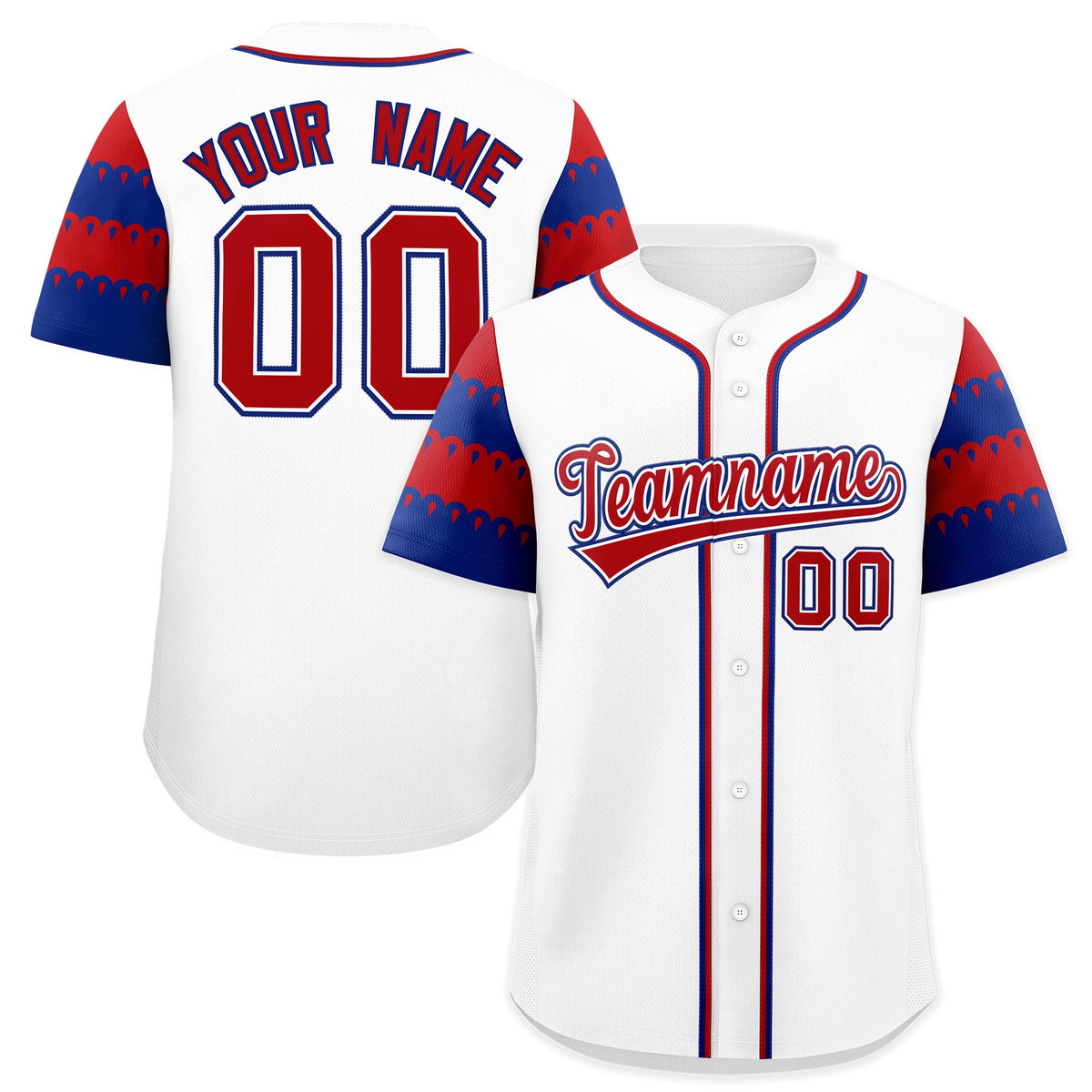 Custom White Royal Red Sleeve Flag Lace Baseball Jersey | Sublimation Printed &amp; Embroidery,Add Name and Numbern,Perfect for Teams | KXKSHOP