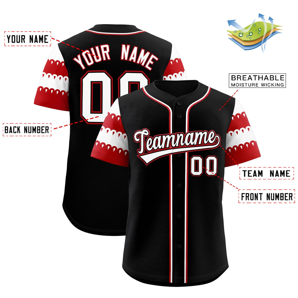 Custom Black Red White Sleeve Flag Lace Baseball Jersey | Sublimation Printed &amp; Embroidery,Add Name and Numbern,Perfect for Teams | KXKSHOP