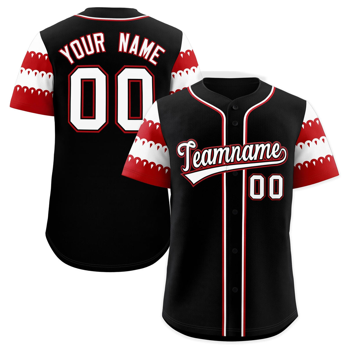 Custom Black Red White Sleeve Flag Lace Baseball Jersey | Sublimation Printed &amp; Embroidery,Add Name and Numbern,Perfect for Teams | KXKSHOP