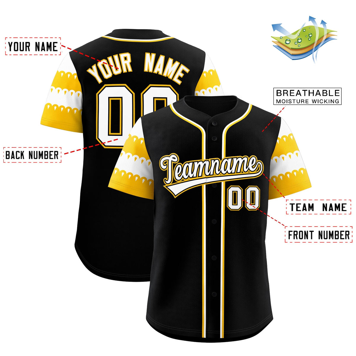 Custom Black Gold White Sleeve Flag Lace Baseball Jersey | Sublimation Printed &amp; Embroidery,Add Name and Numbern,Perfect for Teams | KXKSHOP