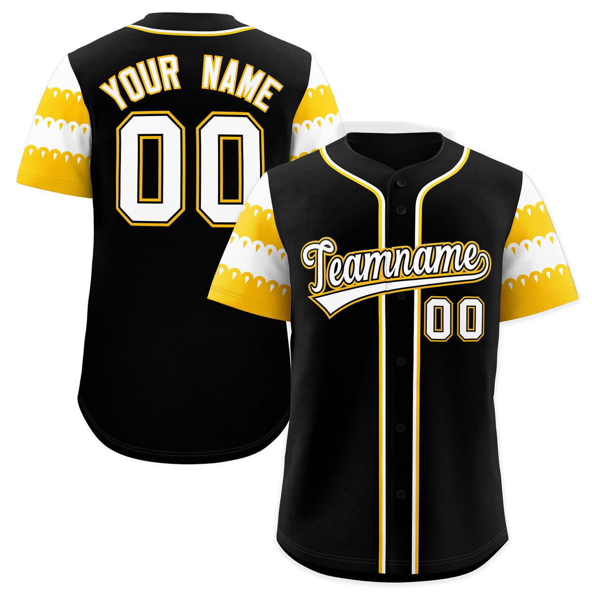 Custom Black Gold White Sleeve Flag Lace Baseball Jersey | Sublimation Printed &amp; Embroidery,Add Name and Numbern,Perfect for Teams | KXKSHOP