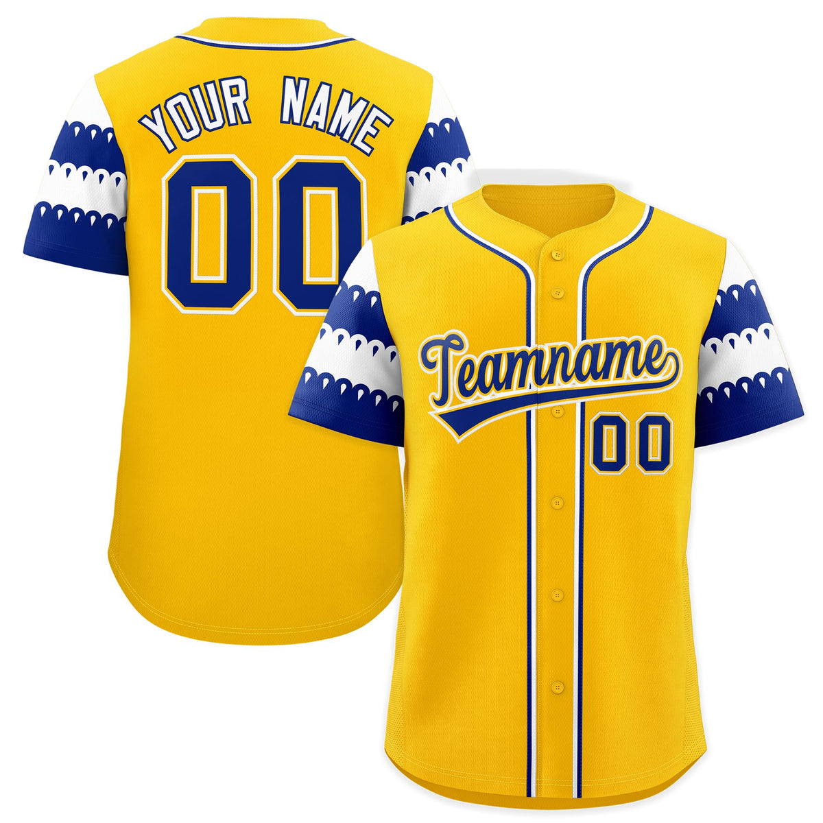 Custom Gold Royal White Sleeve Flag Lace Baseball Jersey | Sublimation Printed &amp; Embroidery,Add Name and Numbern,Perfect for Teams | KXKSHOP