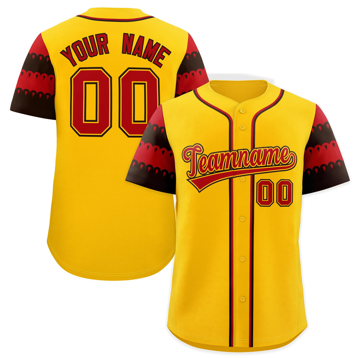 Custom Gold Red Black Sleeve Flag Lace Baseball Jersey | Sublimation Printed &amp; Embroidery,Add Name and Numbern,Perfect for Teams | KXKSHOP