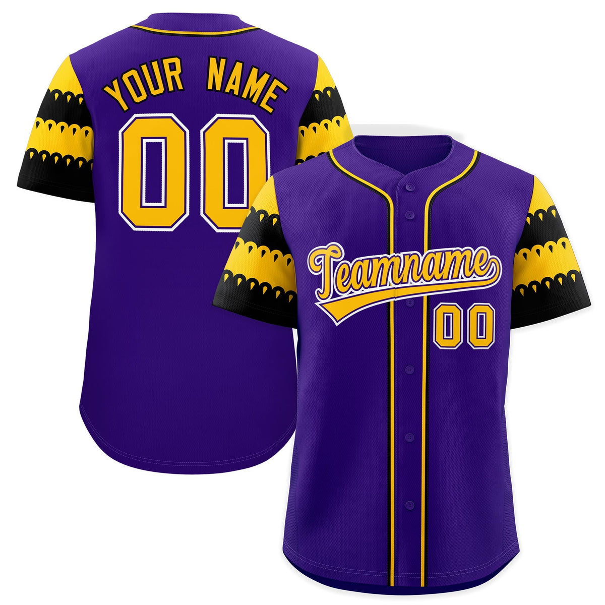 Custom Purple Gold Black Sleeve Flag Lace Baseball Jersey | Sublimation Printed &amp; Embroidery,Add Name and Numbern,Perfect for Teams | KXKSHOP