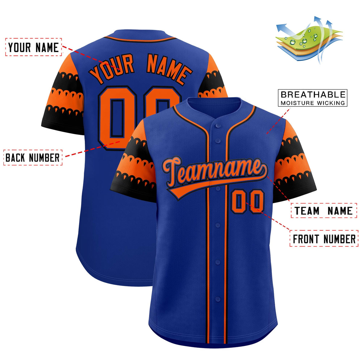 Custom Royal Orange Black Sleeve Flag Lace Baseball Jersey | Sublimation Printed &amp; Embroidery,Add Name and Numbern,Perfect for Teams | KXKSHOP