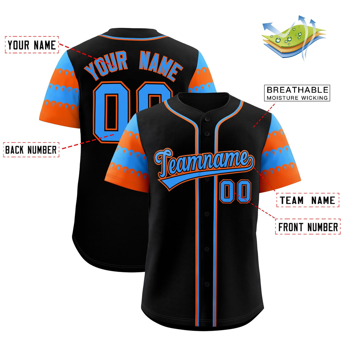 Custom Black Powder Blue Orange Sleeve Flag Lace Baseball Jersey | Sublimation Printed &amp; Embroidery,Add Name and Numbern,Perfect for Teams | KXKSHOP
