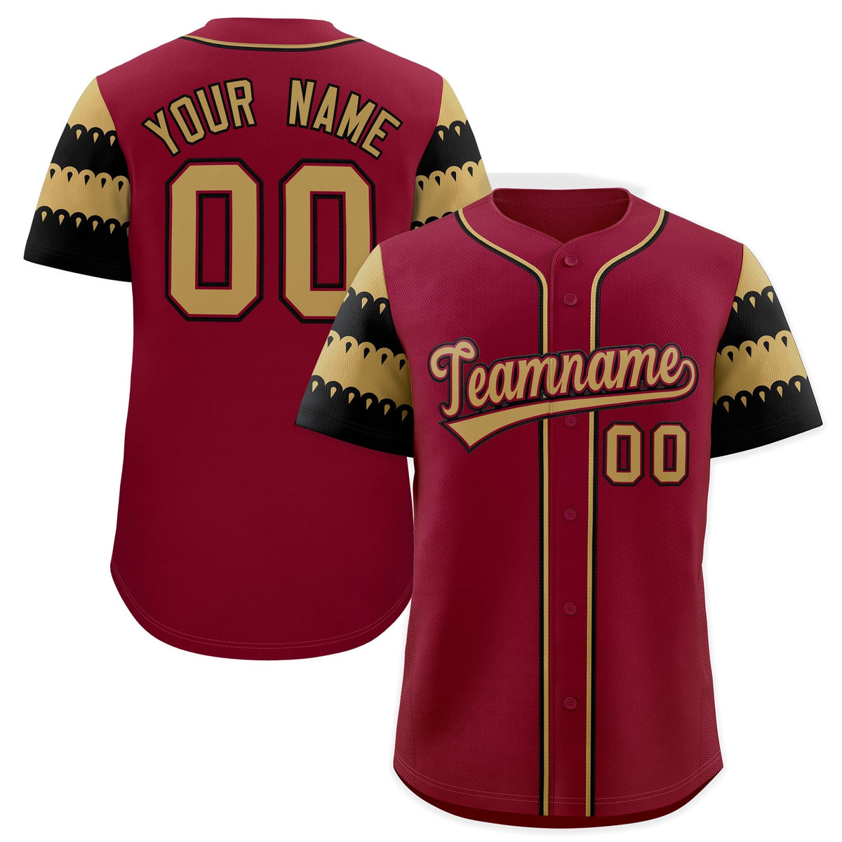 Custom Crimson Black Old Gold Sleeve Flag Lace Baseball Jersey | Sublimation Printed &amp; Embroidery,Add Name and Numbern,Perfect for Teams | KXKSHOP