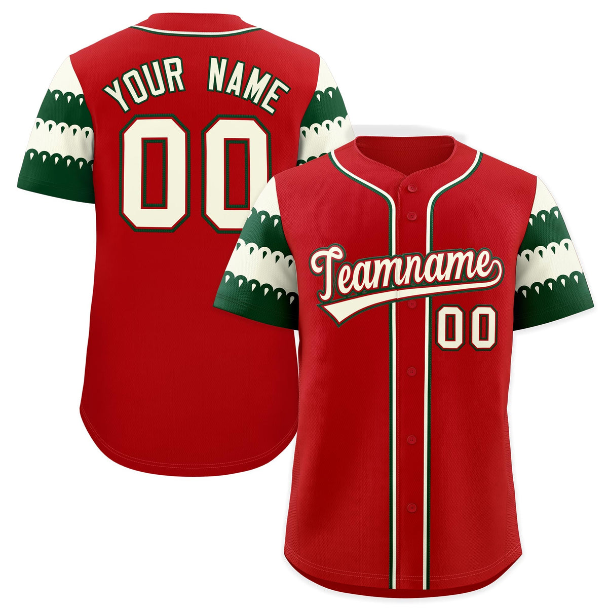 Custom Red White Green Sleeve Flag Lace Baseball Jersey | Sublimation Printed &amp; Embroidery,Add Name and Numbern,Perfect for Teams | KXKSHOP