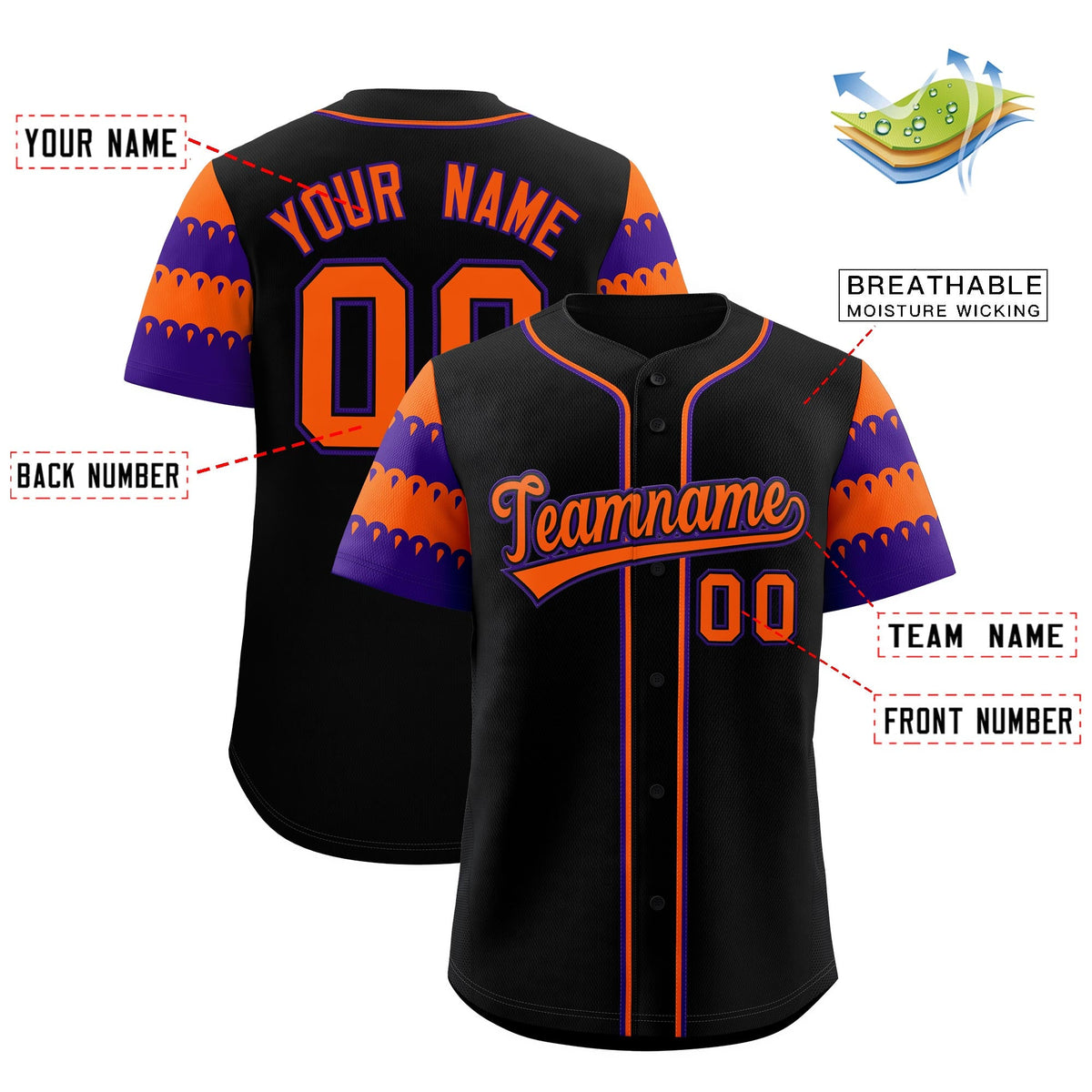 Custom Black Orange Purple Sleeve Flag Lace Baseball Jersey | Sublimation Printed &amp; Embroidery,Add Name and Numbern,Perfect for Teams | KXKSHOP