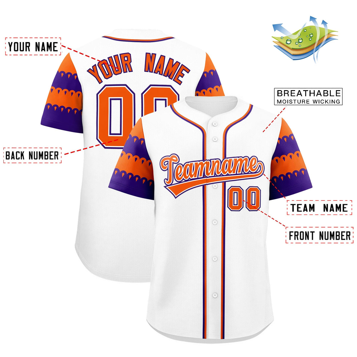 Custom White Orange Purple Sleeve Flag Lace Baseball Jersey | Sublimation Printed &amp; Embroidery,Add Name and Numbern,Perfect for Teams | KXKSHOP