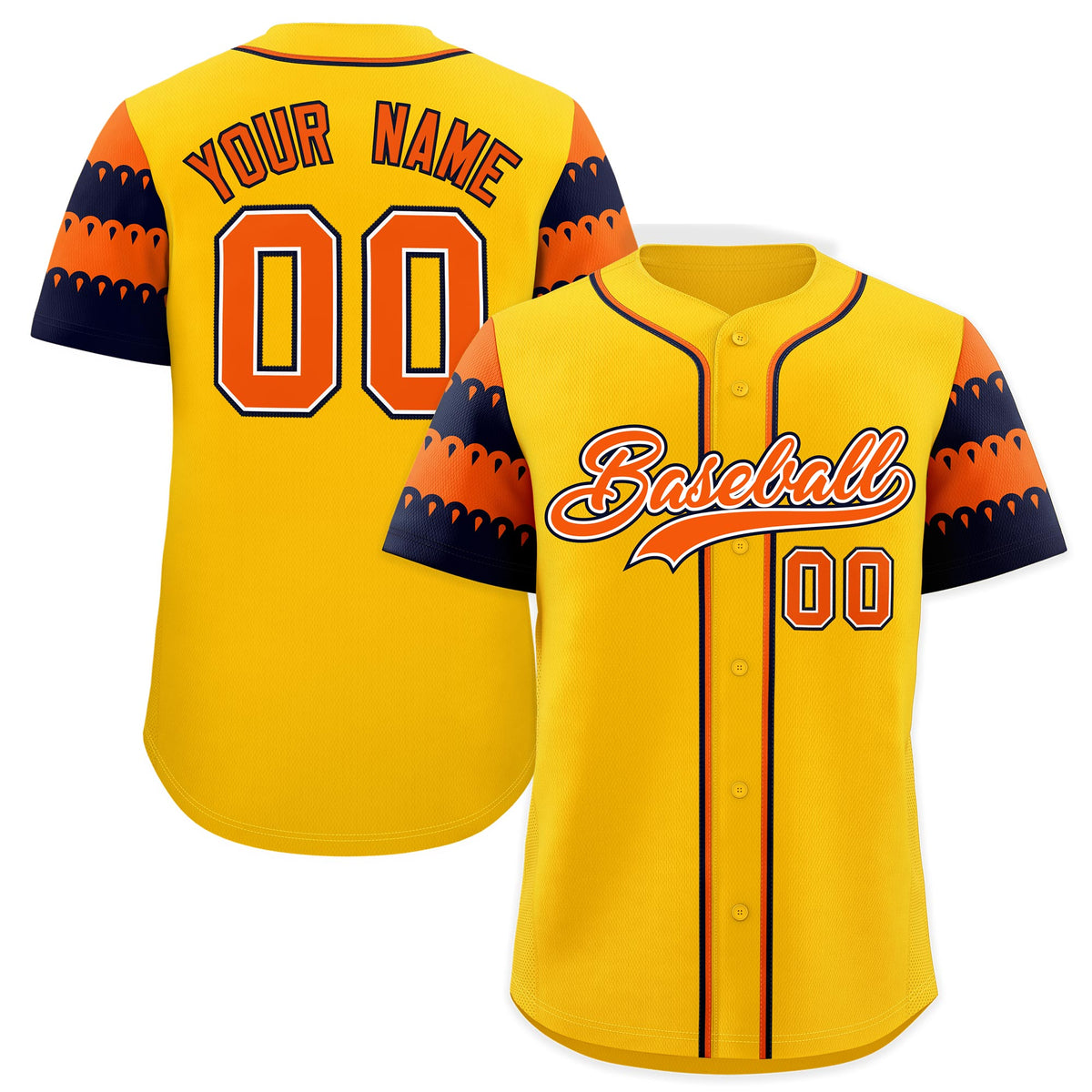 Custom Gold Orange Navy Sleeve Flag Lace Baseball Jersey | Sublimation Printed &amp; Embroidery,Add Name and Numbern,Perfect for Teams | KXKSHOP